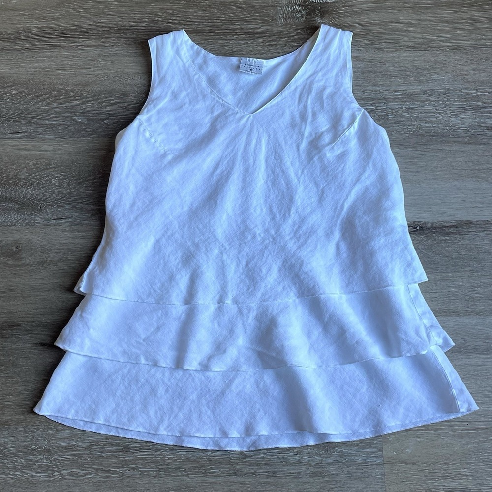 Click Color Me Cotton 100% Linen Womens Tank Top M Tiered Ruffle Lagenlook Flowy